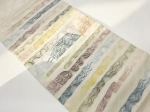 すくい織銀通し横段に波模様織出し袋帯